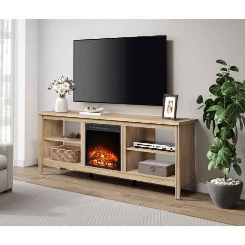 Meuble pour téléviseur WAMPAT avec foyer pour meuble télé de 75 po, meuble pour téléviseur électrique en bois Fire place avec 4 Storages pour chambre