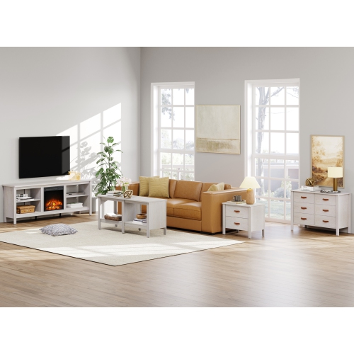 WAMPAT Fireplace TV Stand for 75 Inch TV Entertainment Center, Electric Fire Place Wood TV Console Table Cabinet with 4 Storages for Living Room