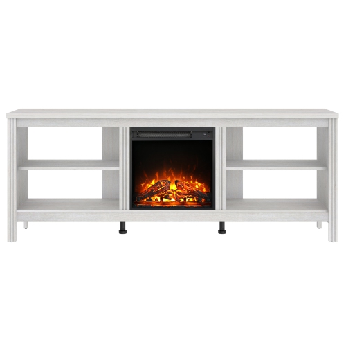 WAMPAT Fireplace TV Stand for 75 Inch TV Entertainment Center, Electric Fire Place Wood TV Console Table Cabinet with 4 Storages for Living Room