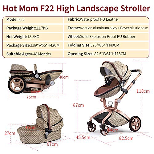 Hot Mom F22 Baby Stroller: Height-Adjustable Seat and Reclining Baby Carriage with Four-Wheel Shock Absorption, Bidirectional, Elevated View, Stylish