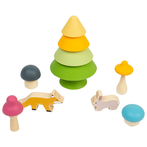 Bigjigs Silicone Stacking Tree with Wooden Forest Friends