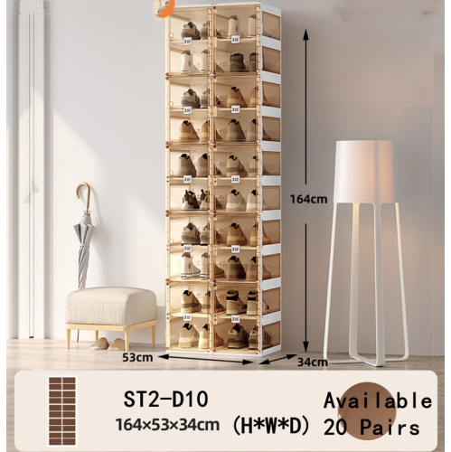 AntBox Shoe Box 10 layers 20 girds Brown, Portable Shoe Organizers Storage Boxes with Magnetic Door, Easy Assembly