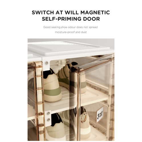 AntBox Shoe Box 10 layers 20 girds Brown, Portable Shoe Organizers Storage Boxes with Magnetic Door, Easy Assembly