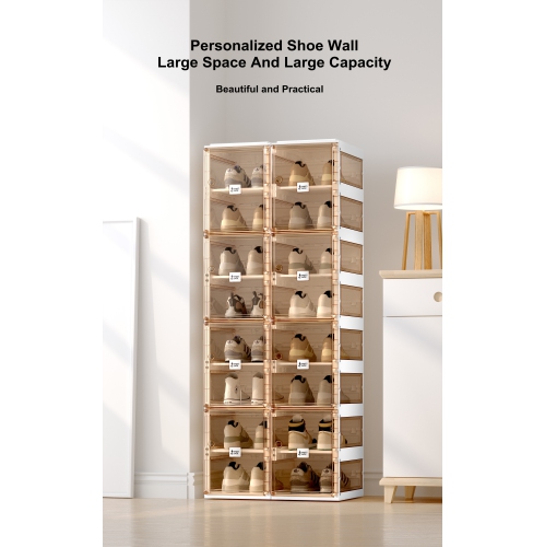 AntBox Shoe Box 10 layers 20 girds Brown, Portable Shoe Organizers Storage Boxes with Magnetic Door, Easy Assembly