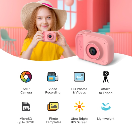 Appareil photo myFirst 10 - nouvel appareil photo numérique miniature pour enfants, photo, vidéo, 5&nbsp;Mpx, carte microSD 32&nbsp;Go - Rose