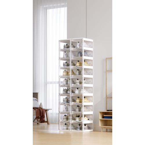 AntBox Shoe Box 10 layers 20 girds Transparent, Portable Shoe Organizers Storage Boxes with Magnetic Door, Easy Assembly