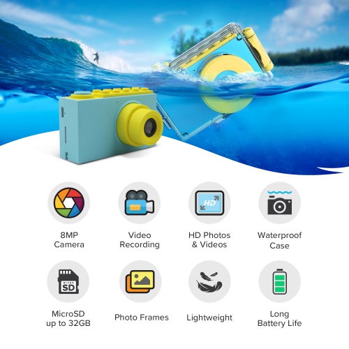 myFirst Camera 2 Kids Action Camera with IPX8 Waterproof & Shockproof Case, 1080p Video 8MP Photo, Tripod Mount, Action Camera for Swimming, Gift for