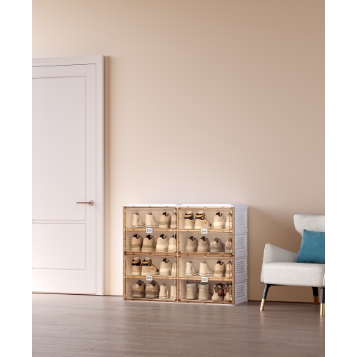 AntBox Shoe Cabinet 4 layers 8 grids,Portable Shoe Organizers Storage Boxes with Magnetic Door, Easy Assembly