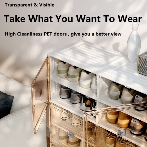 AntBox Shoe Cabinet 4 layers 8 grids,Portable Shoe Organizers Storage Boxes with Magnetic Door, Easy Assembly