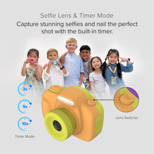 Appareil photo numérique myFirst Camera 3 pour enfants, caméra vidéo pour tout-petits, vidéo 16&nbsp;Mpx 1080HD, carte MicroSD, égoportrait et