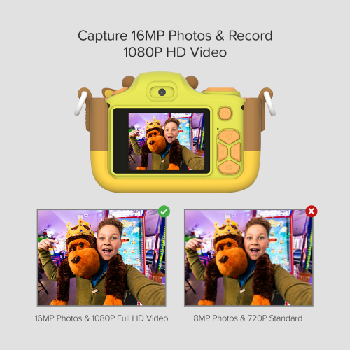 Appareil photo numérique myFirst Camera 3 pour enfants, caméra vidéo pour tout-petits, vidéo 16&nbsp;Mpx 1080HD, carte MicroSD, égoportrait et