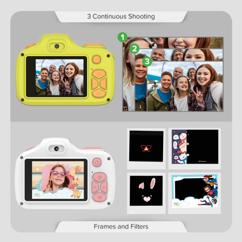 Appareil photo numérique myFirst Camera 3 pour enfants, caméra vidéo pour tout-petits, vidéo 16&nbsp;Mpx 1080HD, carte MicroSD, égoportrait et