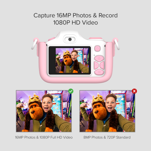 Appareil photo numérique myFirst Camera 3 pour enfants, caméra vidéo pour tout-petits, vidéo 16&nbsp;Mpx 1080HD, carte MicroSD, égoportrait et