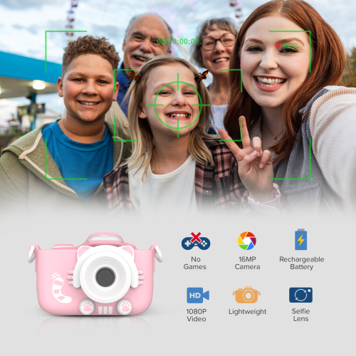 Appareil photo numérique myFirst Camera 3 pour enfants, caméra vidéo pour tout-petits, vidéo 16&nbsp;Mpx 1080HD, carte MicroSD, égoportrait et