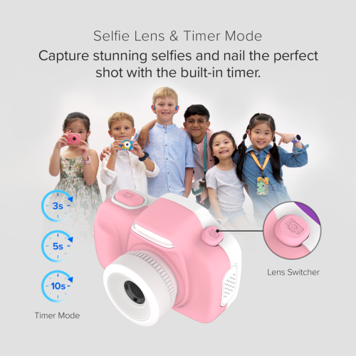 Appareil photo numérique myFirst Camera 3 pour enfants, caméra vidéo pour tout-petits, vidéo 16&nbsp;Mpx 1080HD, carte MicroSD, égoportrait et