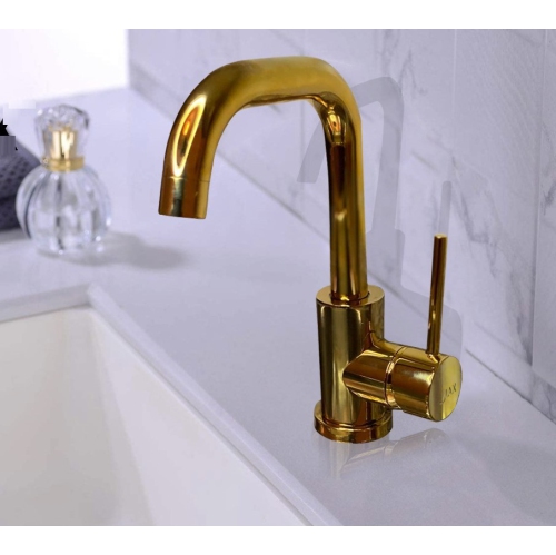MAX FAUCETS  Swivel Side Handle Bathroom Faucet Shiny Finish In Gold