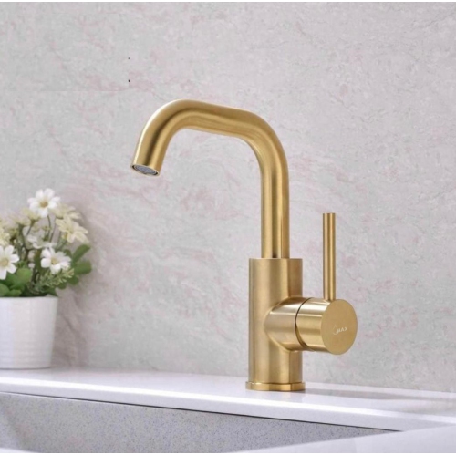 MAX Faucets robinet de salle de bain à poignée latérale, bec pivotant, fini or brossé