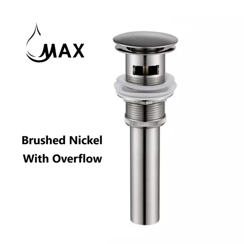MAX Faucets Pop Up Sink Drain With Overflow Brushed Nickel Finish