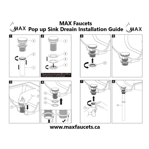 MAX Faucets Pop Up Sink Drain With Overflow Brushed Nickel Finish