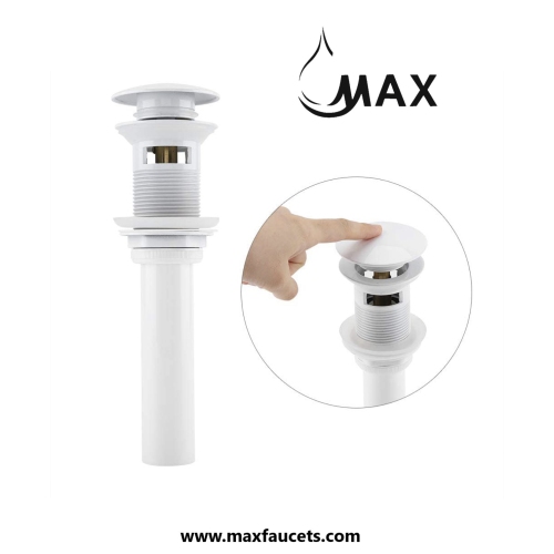 MAX Faucets Metal Push Pop-Up Sink Drain With Overflow White Finish