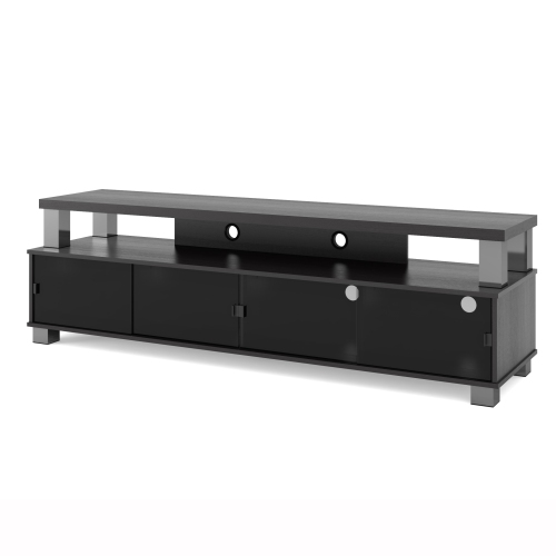 CorLiving Bromley 75'' Wide Ravenwood Black Wooden TV Stand with 4 Glass Doors, for TVs up to 95"