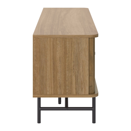 CorLiving Hikari 59'' Wide Light Wood Grain Curved TV Stand Media Console with Drawers and Doors, for TVs up to 75''