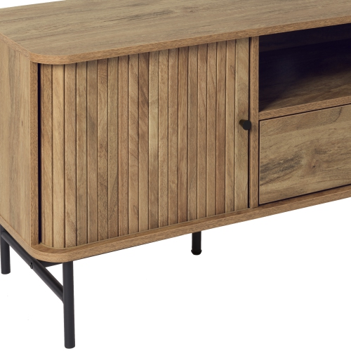 CorLiving Hikari 59'' Wide Light Wood Grain Curved TV Stand Media Console with Drawers and Doors, for TVs up to 75''