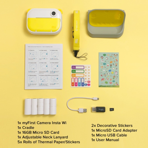 myFirst Camera Insta Wi - Instant Print Camera for Kids with Front & Selfie Lens, 12MP Photos, 1080P Video, Label Maker, microSD, Neck Lanyard