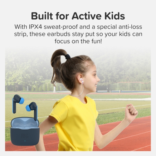 myFirst CareBuds – Wireless Bluetooth Earbuds for Kids, 85dB Limit, Anti-Lost Strap, Built-in Mic, Touch Control, Easy Pairing, Long Playtime, Safe