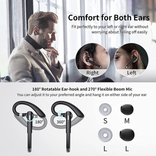 TUTT YYK-520 Wireless Earbuds Earhook Trucker Business Built-in Microphone, Bluetooth ENC Headphones Stereo Earphones Waterproof Charging Case