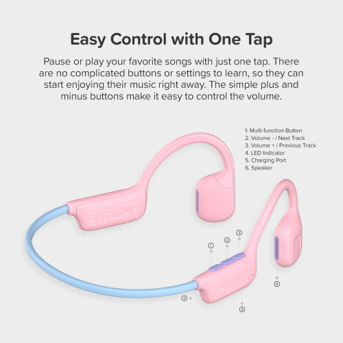 myFirst Headphones Airwaves Air Conduction Open Ear Wireless Bluetooth Headphones with Mic for Kids 4-12, 85dB Safe Limit, Long Battery Life,