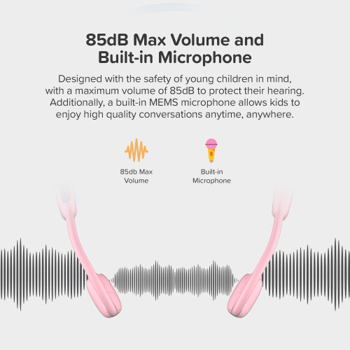 myFirst Headphones Airwaves Air Conduction Open Ear Wireless Bluetooth Headphones with Mic for Kids 4-12, 85dB Safe Limit, Long Battery Life,