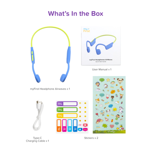 myFirst Headphones Airwaves Air Conduction Open Ear Wireless Bluetooth Headphones with Mic for Kids 4-12, 85dB Safe Limit, Long Battery Life,