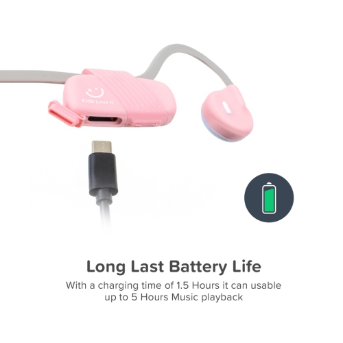 Écouteurs sans fil myFirst BC Lite - conduction osseuse rose, écouteurs boutons ouverts 100 % sans fil Bluetooth pour enfants - barbe à papa
