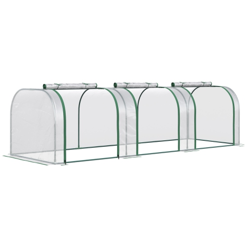 Outsunny 9.7' x 3' x 2.6' Plastic Mini Tunnel Greenhouse Garden Green Grow Shed Portable Plant Flower Warm House Steel Frame Zipped Doors, Clear