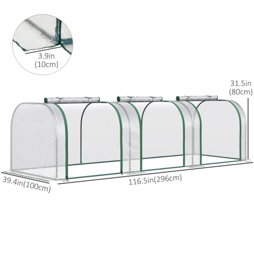 Outsunny 9.7' x 3' x 2.6' Plastic Mini Tunnel Greenhouse Garden Green Grow Shed Portable Plant Flower Warm House Steel Frame Zipped Doors, Clear