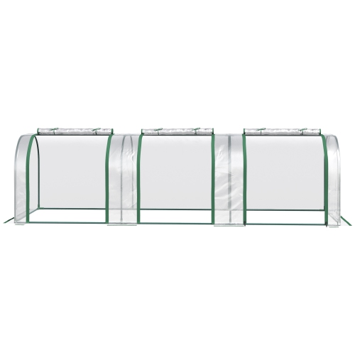 Outsunny 9.7' x 3' x 2.6' Plastic Mini Tunnel Greenhouse Garden Green Grow Shed Portable Plant Flower Warm House Steel Frame Zipped Doors, Clear
