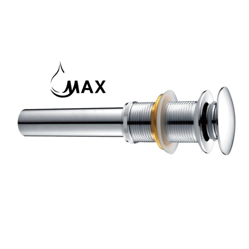 MAX Faucets Metal Push Pop-Up Sink Drain Without Overflow Chrome Finish