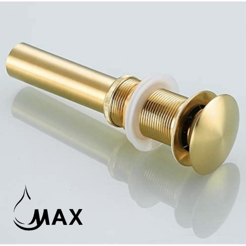 MAX Faucets Metal Push Pop Up Sink Drain Without Overflow Brushed Gold Finish