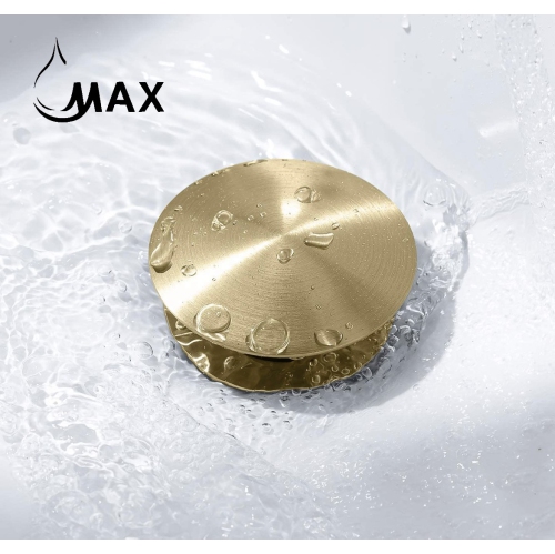 MAX Faucets Metal Push Pop Up Sink Drain Without Overflow Brushed Gold Finish