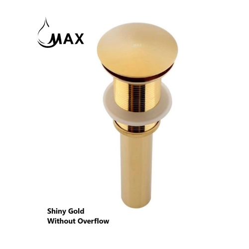 MAX Faucets Metal Push Pop-Up Sink Drain Without Overflow Shiny Gold Finish