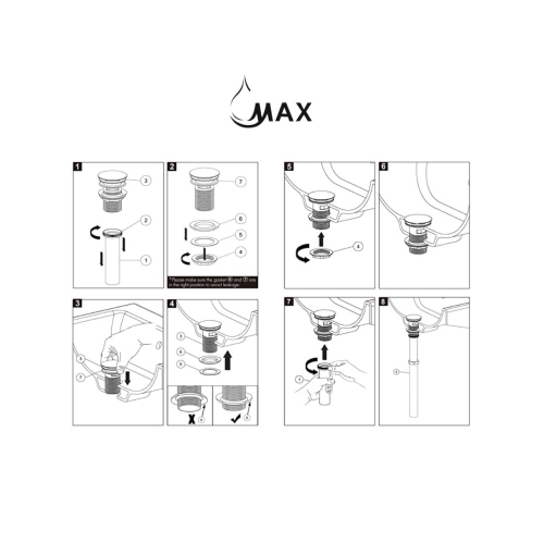 MAX Faucets Metal Push Pop-Up Sink Drain Without Overflow Shiny Gold Finish