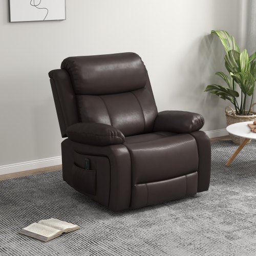 Fauteuil de massage inclinable de HOMCOM, fauteuil berçant pivotant pour salon, canapé inclinable manuel en cuir PU avec télécommande et pochettes