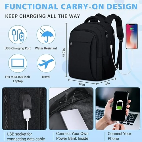 Large Capacity Laptop Backpack with USB Charging - Heavy Duty Daypack for School, Travel, and Business