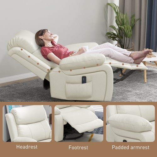 Fauteuil de massage inclinable de HOMCOM, fauteuil berçant pivotant pour salon, canapé inclinable manuel en cuir PU avec télécommande et pochettes