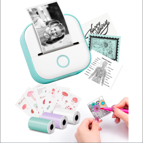 Mini Label Makers - Memoking T02 Portable Small Printer with 3 Rolls Paper,  Sticker Printer Machine for Study, Notes, Pictures, Photos, Journals, DIY,  Compatible with Phone & Table