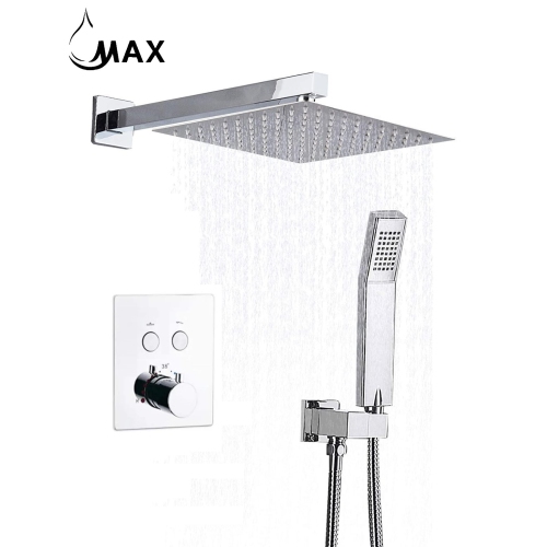 MAX Faucets Thermostatic Square Shower System Two Functions With Valve Chrome Finish