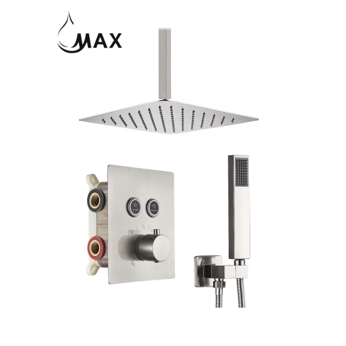 MAX Faucets Ceiling Thermostatic Shower System Two Functions With Valve Brushed Nickel Finish