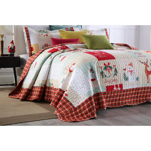 MarCielo Christmas Quilt Bedspread Set King Size - Holiday Bedding Gift for Kids Adults, 1 Quilt 2 Pillow Shams