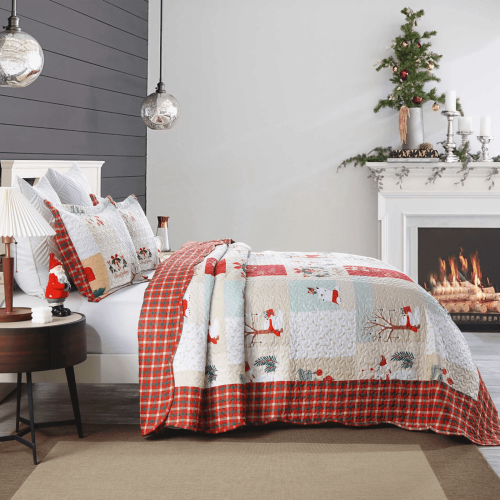 MarCielo Christmas Quilt Bedspread Set King Size - Holiday Bedding Gift for Kids Adults, 1 Quilt 2 Pillow Shams